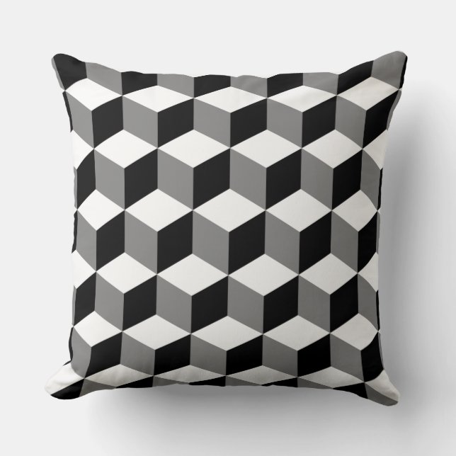 Coussin Blanc et gris de noir de motif de cube (Recto)