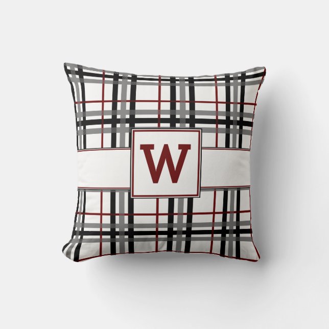 Coussin blanc et rouge noir de plaid (Recto)
