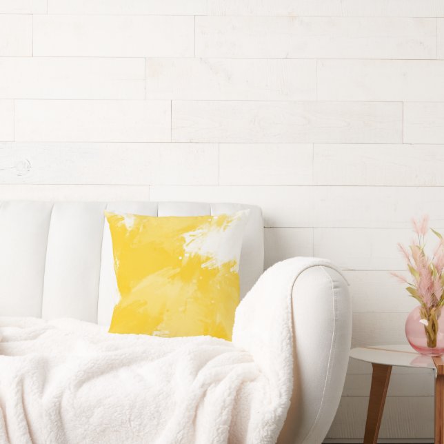 Coussin Blanc Jaune Abstrait Brosses modernes (Canapé)