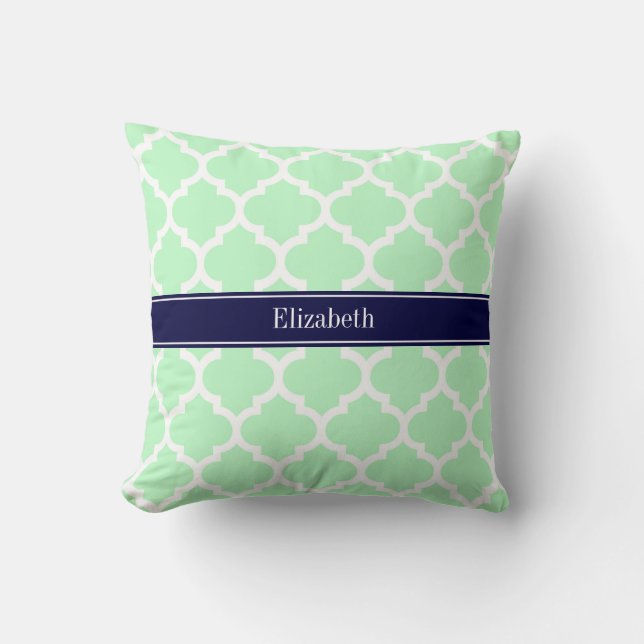 Coussin Blanc Menthe Marocain #5 Bleu Nuit Initiale Monogr (Recto)