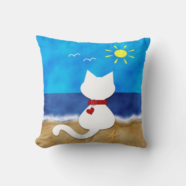 Coussin blanc mignon de thème de plage d'océan (Recto)