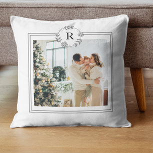 Coussin Blanc moderne  Photo de famille   Initiale