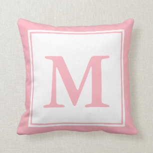 Coussin Blanc monogramme et rose pâle