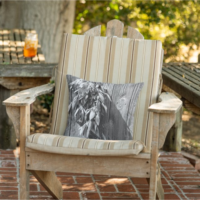 Coussin blanc noir botanique en bois déprimé (Chaise)