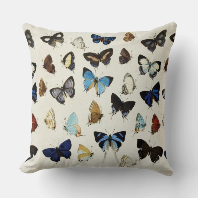 Coussin BLANC NOIR BUTTERFLIES BLEU Beauté Nature Lover (Recto)