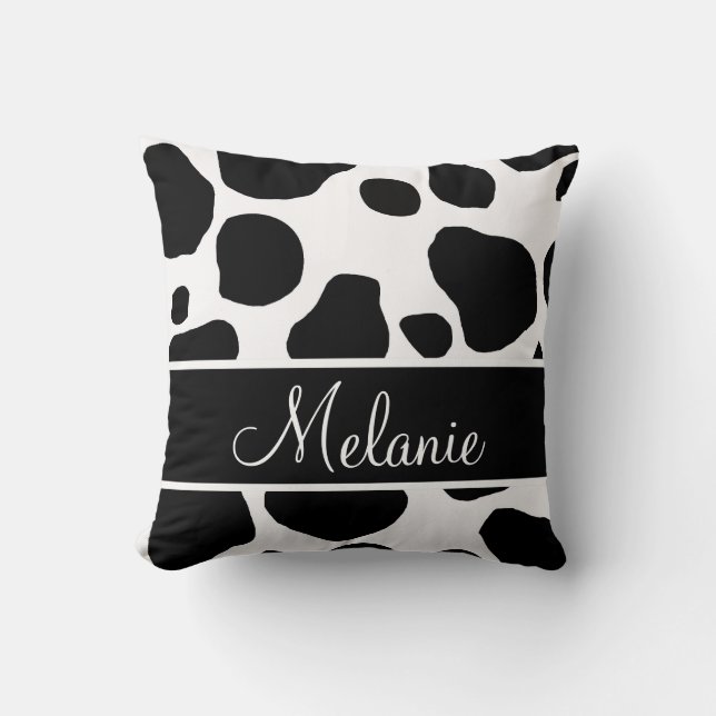 Coussin blanc noir personnalisé de taches de vache (Recto)