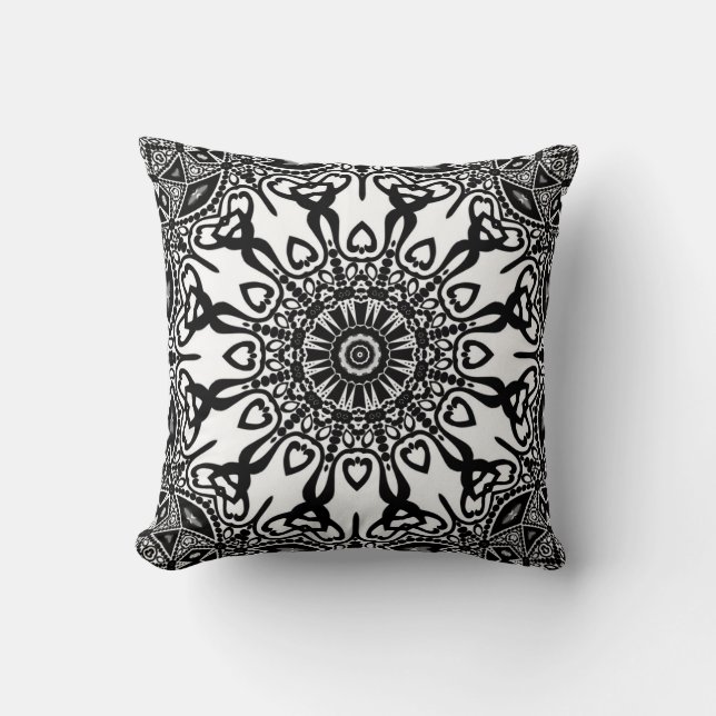 Coussin blanc noir tribal de motif d'Abenaki (Recto)