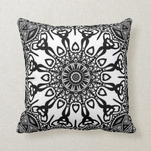 Coussin blanc noir tribal de motif d'Abenaki