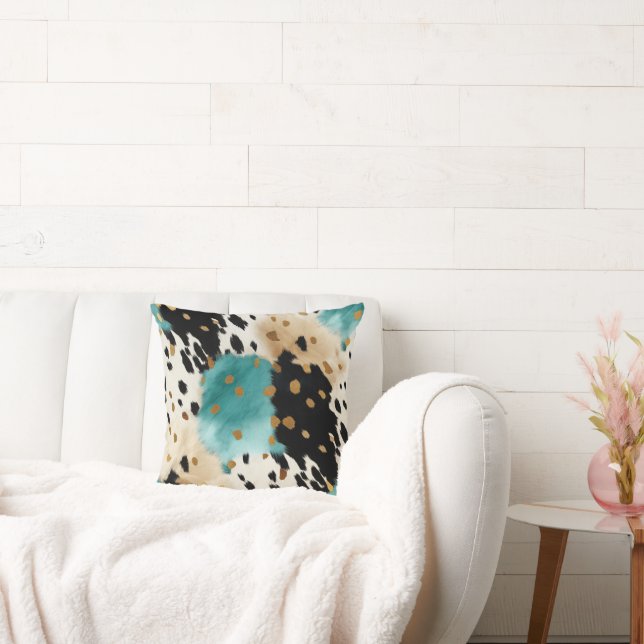 Coussin Blanc Or Turquoise noir Nom de la vache (Canapé)