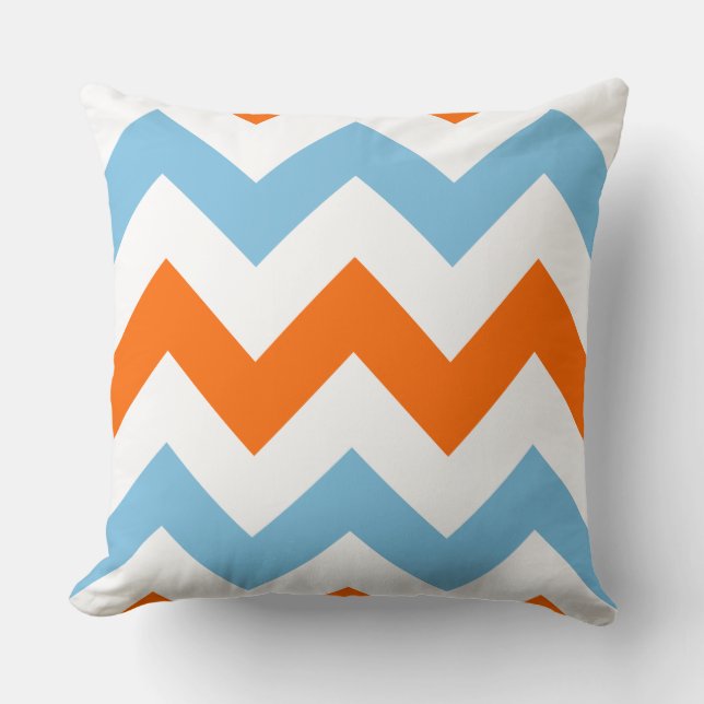 Coussin Blanc orange de motif de zigzag et bleu larges (Recto)