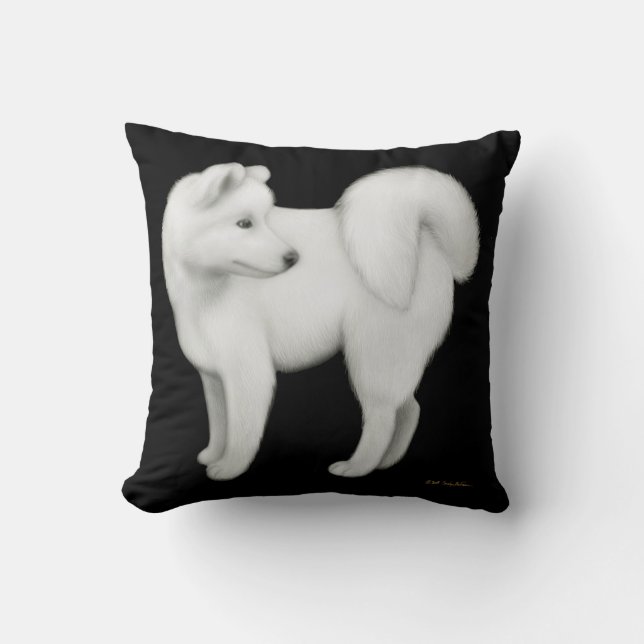 Coussin blanc pelucheux de chien de Samoyed (Recto)