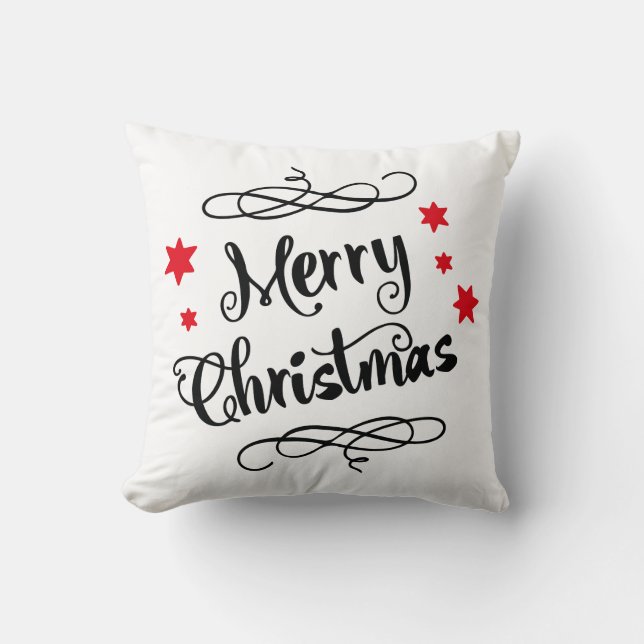 Coussin Blanc rouge de typographie de Joyeux Noël (Recto)