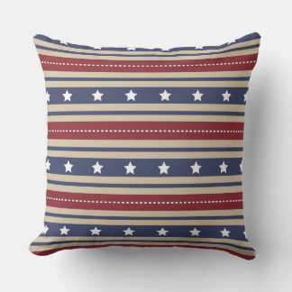 COUSSIN BLANC ROUGE ÉTOILES ET STRIPES PATRIOTIQUES