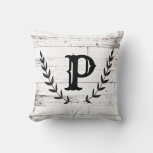 Coussin Blanc Rustique Bois Shabby Chic Laurier Campagne