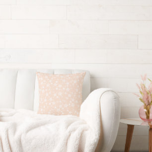 Coussin Blanc sur Pêche/Apricot Motif d'étoiles d'impres