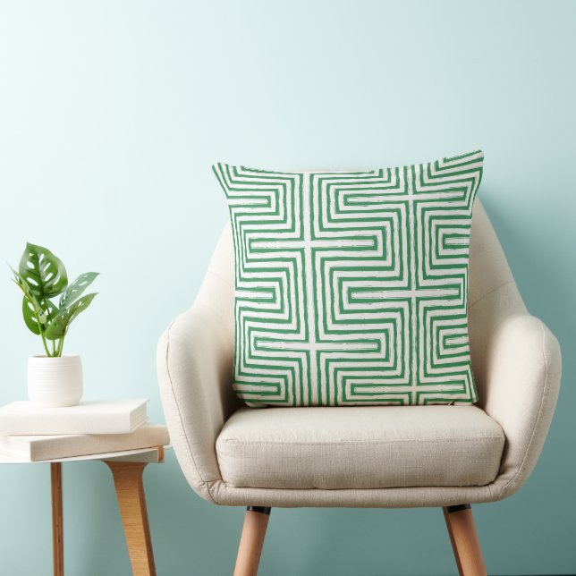 Coussin Blanc vert Tribal Maze Boue Motif Africain (Chaise)