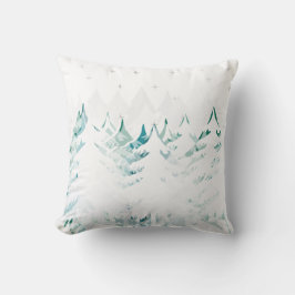 Coussin Blanc vert turquoise bleu d'hiver d'arbres chargé