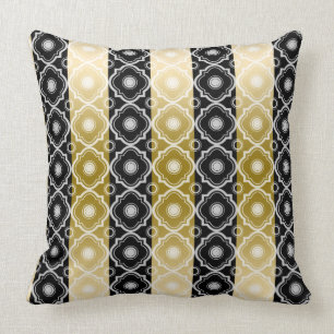 Coussin Blancs d'or et bandes noires et Quatrefoil Géométr