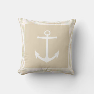 Coussin Blancs Nautiques Ancre & Taupe Sandy