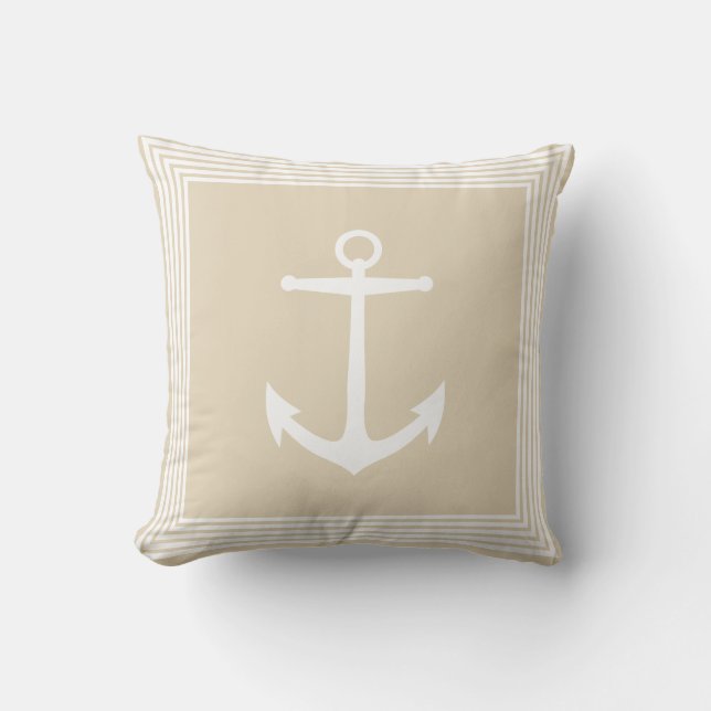 Coussin Blancs Nautiques Ancre & Taupe Sandy (Recto)