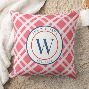 Coussin Blason de Famille à Carreaux Rose Prépa Côtière