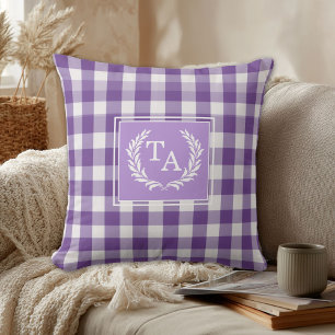 Coussin Blason de monogramme à carreaux violets