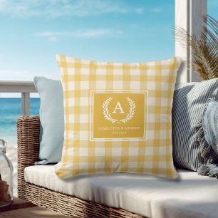 Coussin Blason Monogrammé Gingham Jaune