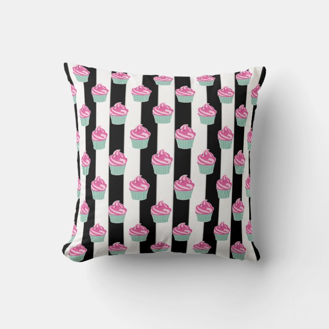 Coussin Bleck et Withe cool tendance, Cup Cakes (Recto)