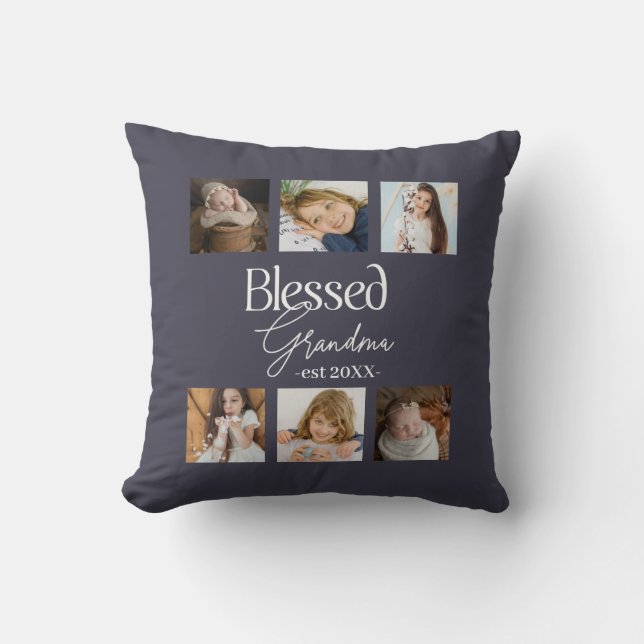 Coussin Blessed Grandma est Date avec 6 photo collage (Recto)