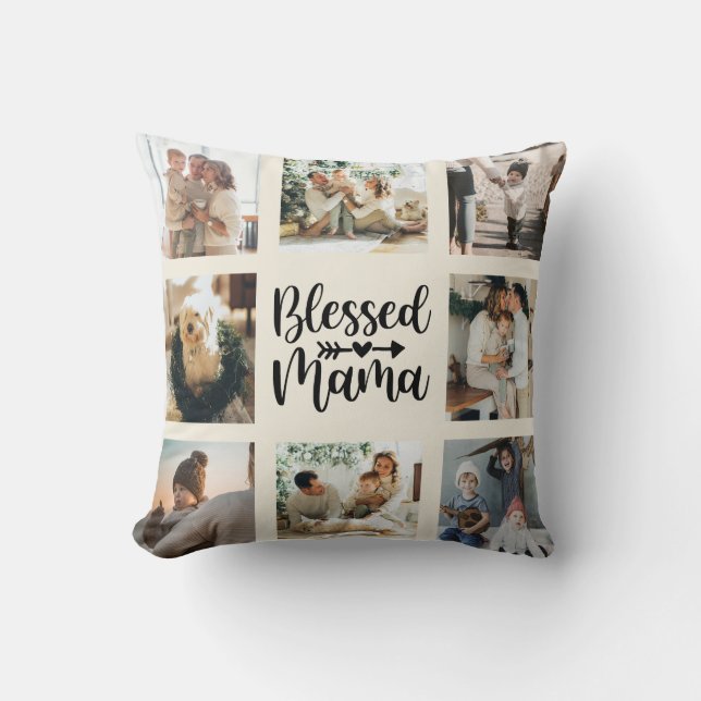 Coussin Blessed Mama Fête des Mères Famille Photo Collage (Recto)
