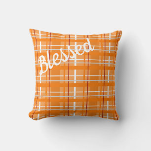 Coussin Blessed Orange Plaid Lrow Pillow avec Inverse