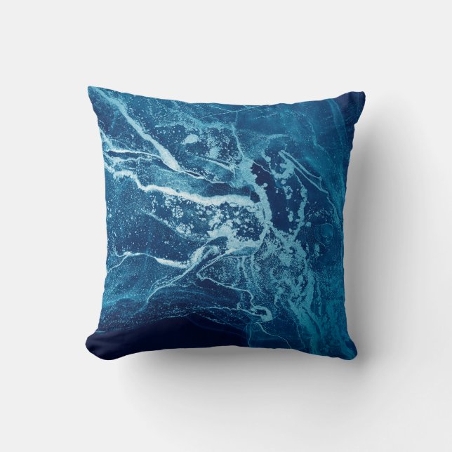 Coussin Bleu Abstrait. Bleu et blanc Blots. Effacer w (Recto)