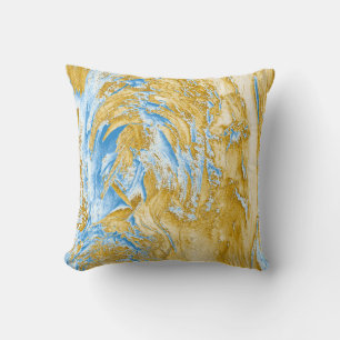 Coussin Bleu Abstrait : Touches dorées.