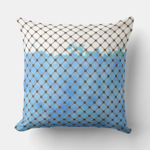 Coussin Bleu Abstrait, Turquoise, Blanc, Motif de bronze