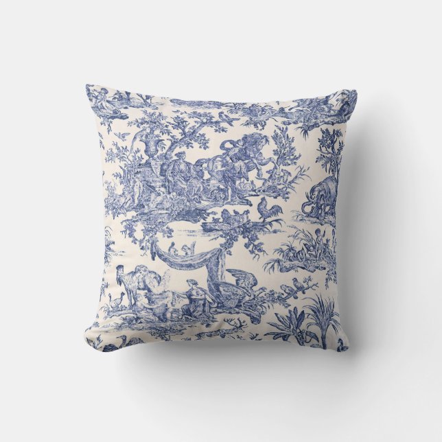 Coussin Bleu Anglais - French Toile Classic Élégance (Recto)