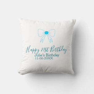Coussin Bleu arc heureux 21e anniversaire nom date petite