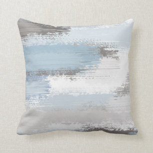 Coussin Bleu Ardoise Taupe Brosse Abstraite