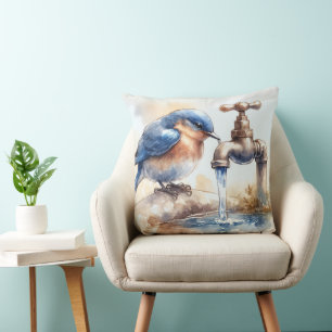Coussin Bleu avec l'eau coulante d'un trou