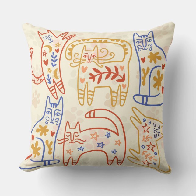 Coussin Bleu beige et bleu orange Simple chat créatif (Recto)