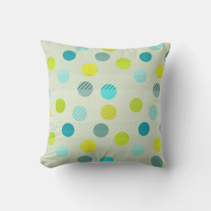 Coussin Bleu, Beige, Vert, Polka Jaune Motif
