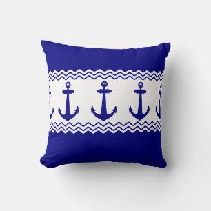 Coussin Bleu Blanc Ancres Maritimes Rayures Côtières
