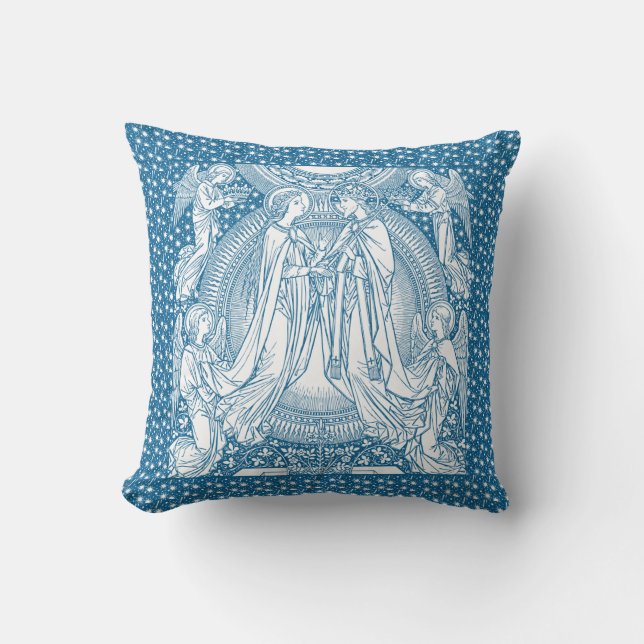 Coussin Bleu Blanc Assomption de Marie Jésus Religieux (Recto)