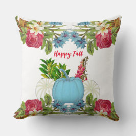 Coussin Bleu blanc Citrouille Aquarelle Roses floraux