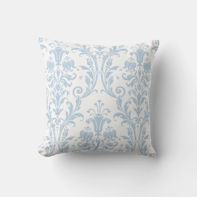 Coussin Bleu blanc et clair Damas Flore 2 (Recto)