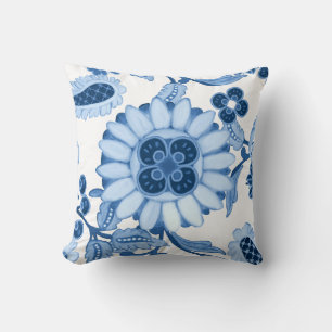 Coussin Bleu Blanc Marocain Paisley Motif moderne en feuil