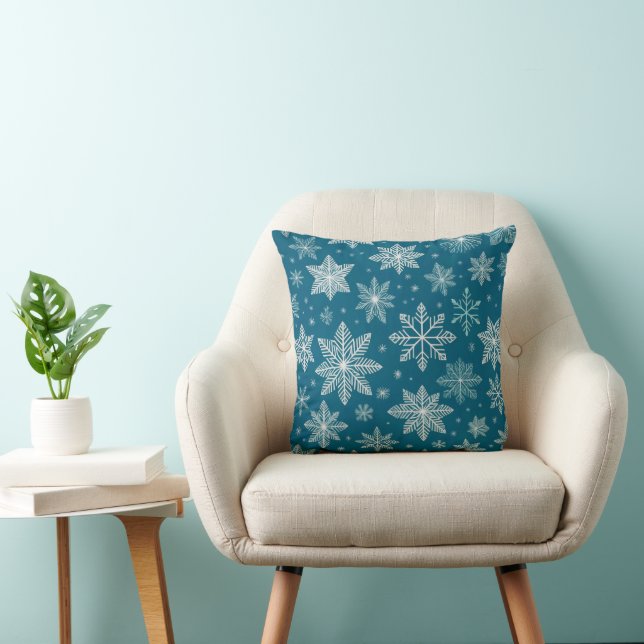 Coussin Bleu Blanc Noël Snowflakes Motif (Chaise)