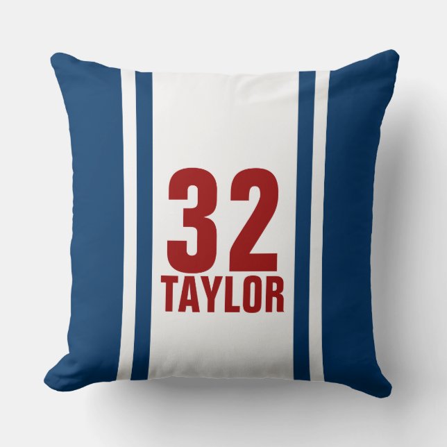 Coussin Bleu & Blanc Striped Sports Jersey Jeu d'oreiller (Recto)