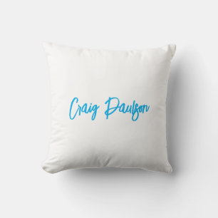 Coussin Bleu Blanc Votre Nom Calligraphie Unique Minimalis
