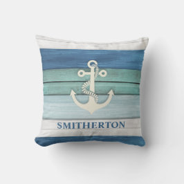Coussin Bleu bleu bleu marine Ancre blanche Ocean Beach