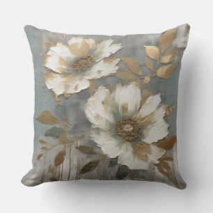 Coussin Bleu bleu clair Or floral contemporain